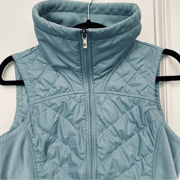 Columbia Blue Insulated Down Jacket Vest Size S Fleece Quilted Full Zip Pockets - Picture 3 of 12